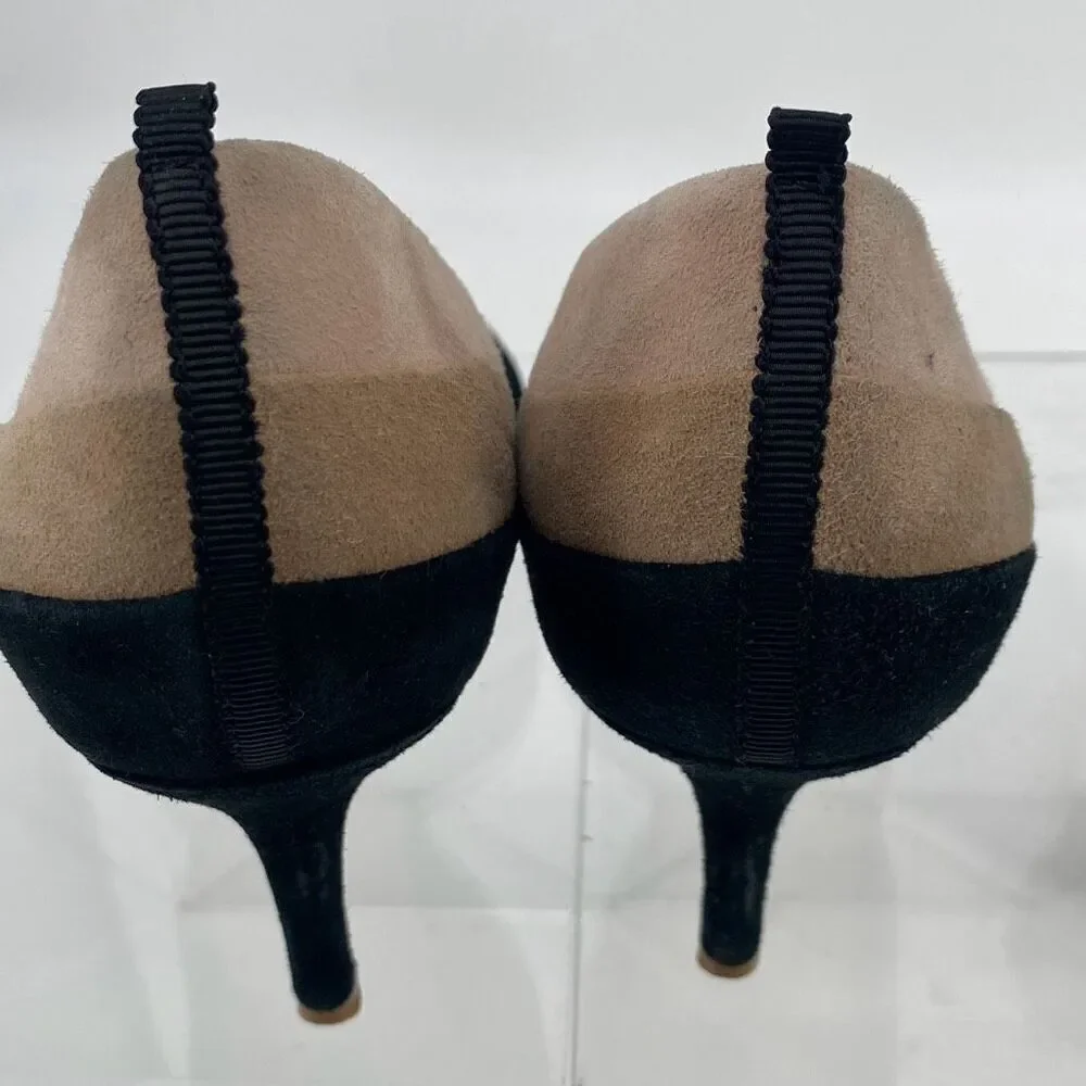 Boden Women's Henrietta Pointed Toe Suede Heels 3 Tone Black Beige Blush Size 38